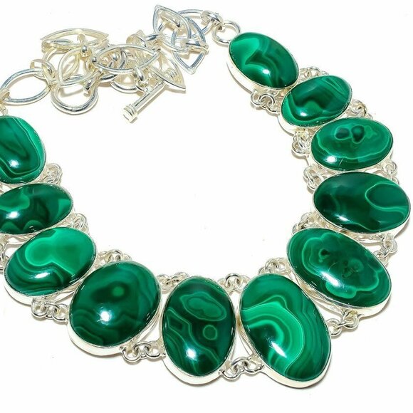 NEW - Malachite Stone Sterling Adjustable Necklace - Picture 1 of 6